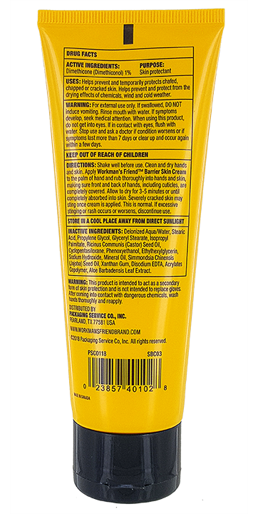 Workman’s Friend Barrier Skin Cream effectively hydrates and moisturizes damaged skin while offering superior hand skin barrier protection from exposure to grease, chemicals, grime, glue, dirt, paint and plant oils.